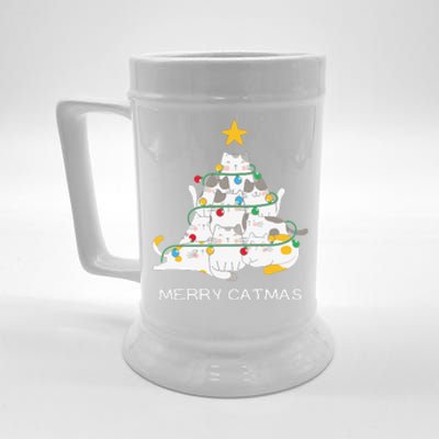 Merry Catmas Cat Christmas Tree Lights Funny Xmas Beer Stein