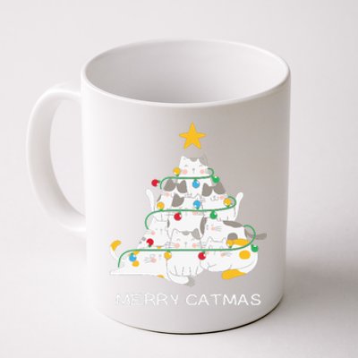 Merry Catmas Cat Christmas Tree Lights Funny Xmas Coffee Mug