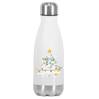 Merry Catmas Cat Christmas Tree Lights Funny Xmas Stainless Steel Insulated Water Bottle