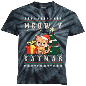 Meowy Catmas Cat Christmas Tree Xmas  Funny Santa  Kids Tie-Dye T-Shirt