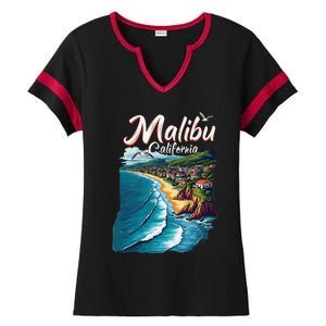 Malibu California Coastal Scenic Beach Ladies Halftime Notch Neck Tee