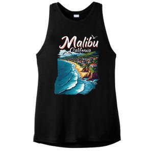 Malibu California Coastal Scenic Beach Ladies PosiCharge Tri-Blend Wicking Tank