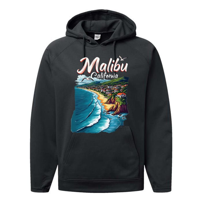 Malibu California Coastal Scenic Beach Performance Fleece Hoodie