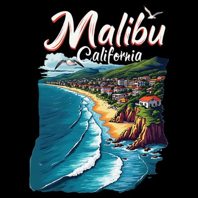 Malibu California Coastal Scenic Beach T-Shirt