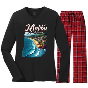 Malibu California Coastal Scenic Beach Women's Long Sleeve Flannel Pajama Set 