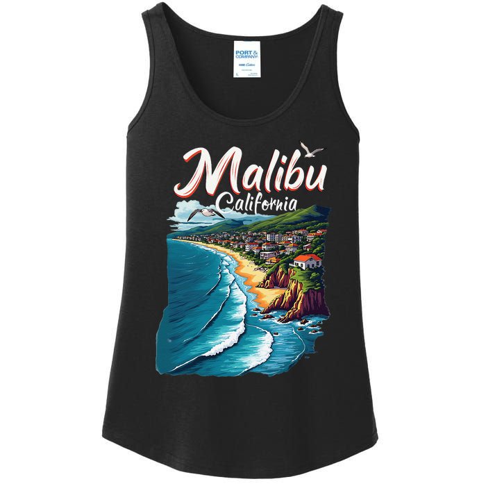 Malibu California Coastal Scenic Beach Ladies Essential Tank