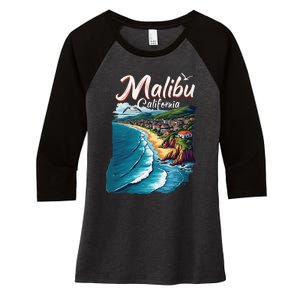 Malibu California Coastal Scenic Beach Women's Tri-Blend 3/4-Sleeve Raglan Shirt