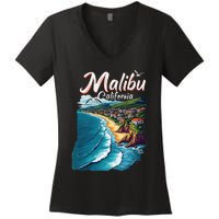 Malibu California Coastal Scenic Beach Women's V-Neck T-Shirt