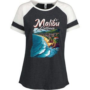 Malibu California Coastal Scenic Beach Enza Ladies Jersey Colorblock Tee