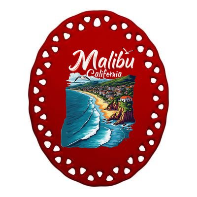 Malibu California Coastal Scenic Beach Ceramic Oval Ornament