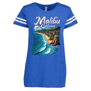 Malibu California Coastal Scenic Beach Enza Ladies Jersey Football T-Shirt