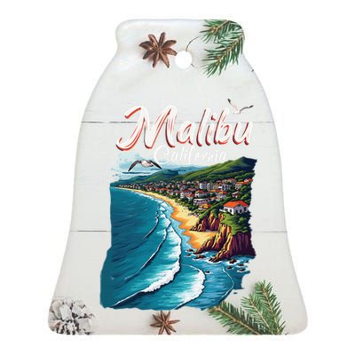 Malibu California Coastal Scenic Beach Ceramic Bell Ornament