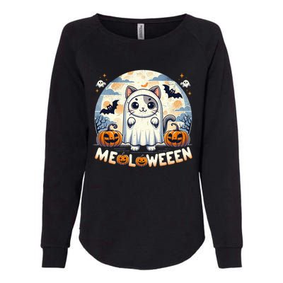 Meolloween: Cute Cat In Ghost Costume Halloween Design Gift Womens California Wash Sweatshirt