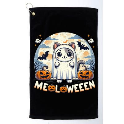 Meolloween: Cute Cat In Ghost Costume Halloween Design Gift Platinum Collection Golf Towel