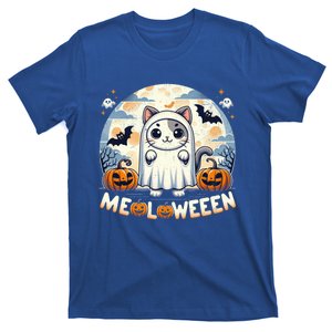 Meolloween: Cute Cat In Ghost Costume Halloween Design Gift T-Shirt