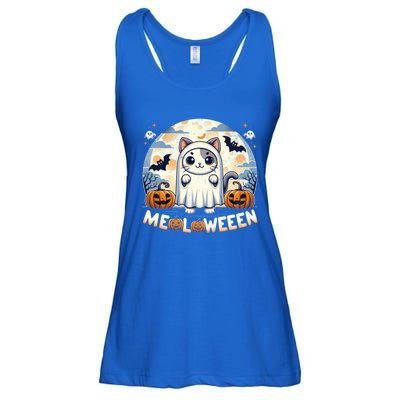 Meolloween: Cute Cat In Ghost Costume Halloween Design Gift Ladies Essential Flowy Tank