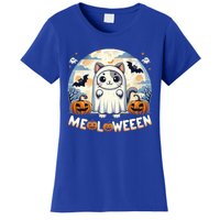 Meolloween: Cute Cat In Ghost Costume Halloween Design Gift Women's T-Shirt