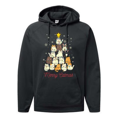 Merry Catmas Cat Christmas Tree Cat Lover Performance Fleece Hoodie