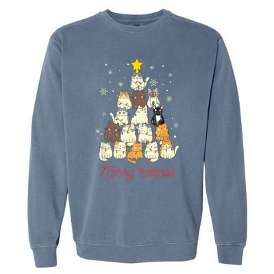 Merry Catmas Cat Christmas Tree Cat Lover Garment-Dyed Sweatshirt