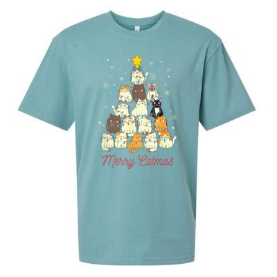 Merry Catmas Cat Christmas Tree Cat Lover Sueded Cloud Jersey T-Shirt