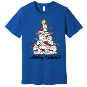 Merry Catmas Cat Christmas Tree Cat Hat Santa Claus Funny Gift Premium T-Shirt