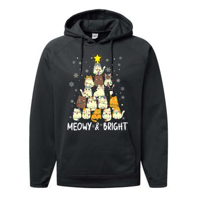 Meowy Catmas Cat Christmas Tree Xmas Funny Santa Performance Fleece Hoodie