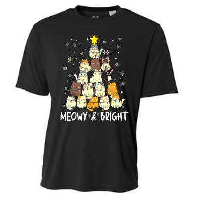 Meowy Catmas Cat Christmas Tree Xmas Funny Santa Cooling Performance Crew T-Shirt