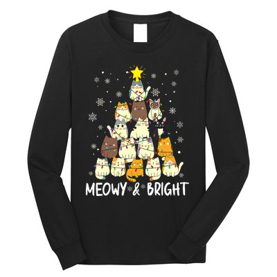 Meowy Catmas Cat Christmas Tree Xmas Funny Santa Long Sleeve Shirt