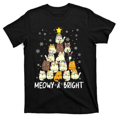 Meowy Catmas Cat Christmas Tree Xmas Funny Santa T-Shirt