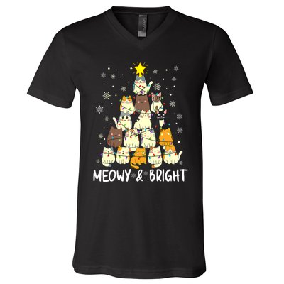 Meowy Catmas Cat Christmas Tree Xmas Funny Santa V-Neck T-Shirt