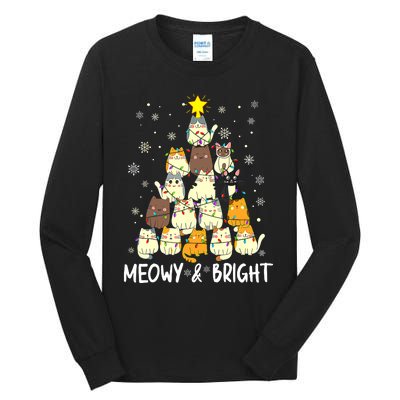 Meowy Catmas Cat Christmas Tree Xmas Funny Santa Tall Long Sleeve T-Shirt