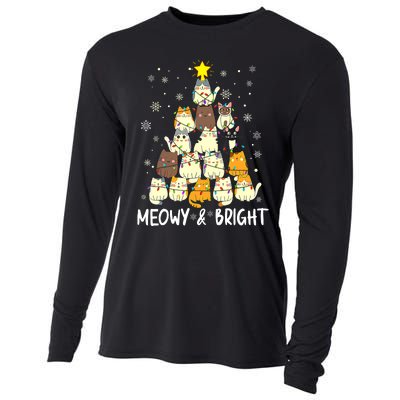 Meowy Catmas Cat Christmas Tree Xmas Funny Santa Cooling Performance Long Sleeve Crew