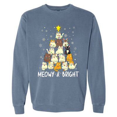 Meowy Catmas Cat Christmas Tree Xmas Funny Santa Garment-Dyed Sweatshirt