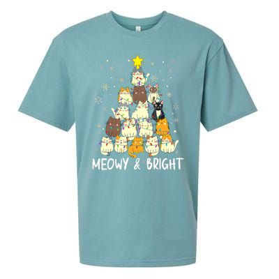 Meowy Catmas Cat Christmas Tree Xmas Funny Santa Sueded Cloud Jersey T-Shirt