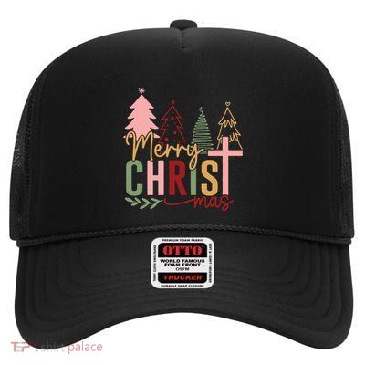 Merry Christmas Christian Christmas High Crown Mesh Back Trucker Hat
