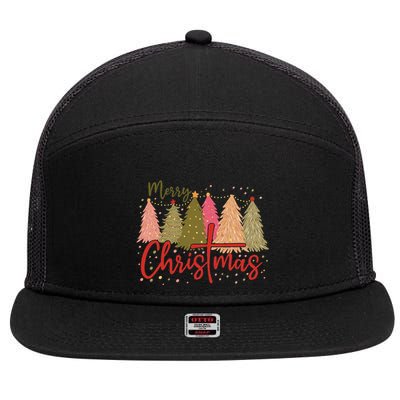 Merry Christmas Cross Retro Xmas Jesus Christian 7 Panel Mesh Trucker Snapback Hat
