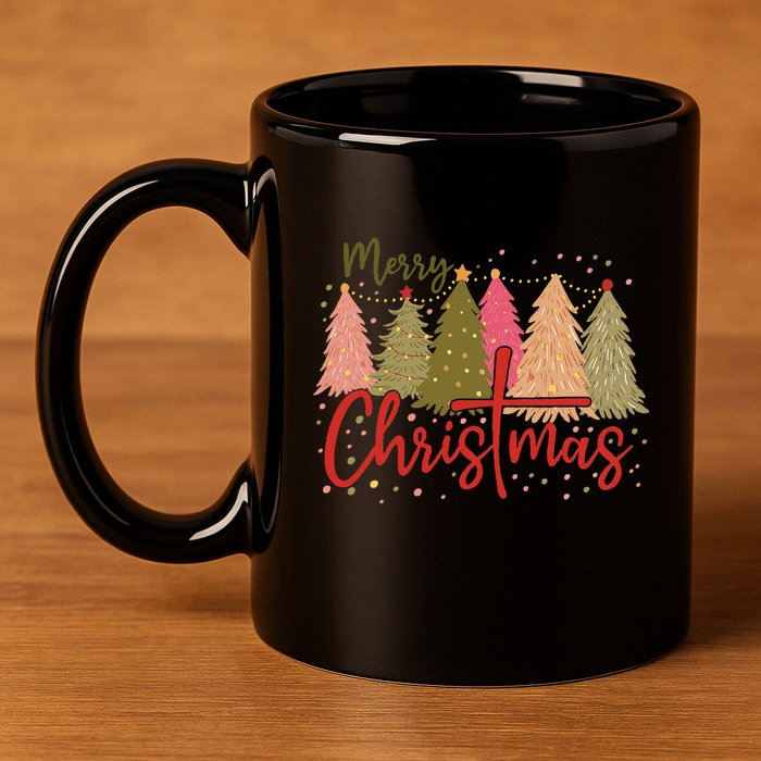 Merry Christmas Cross Retro Xmas Jesus Christian 11oz C Handle Ceramic Mug