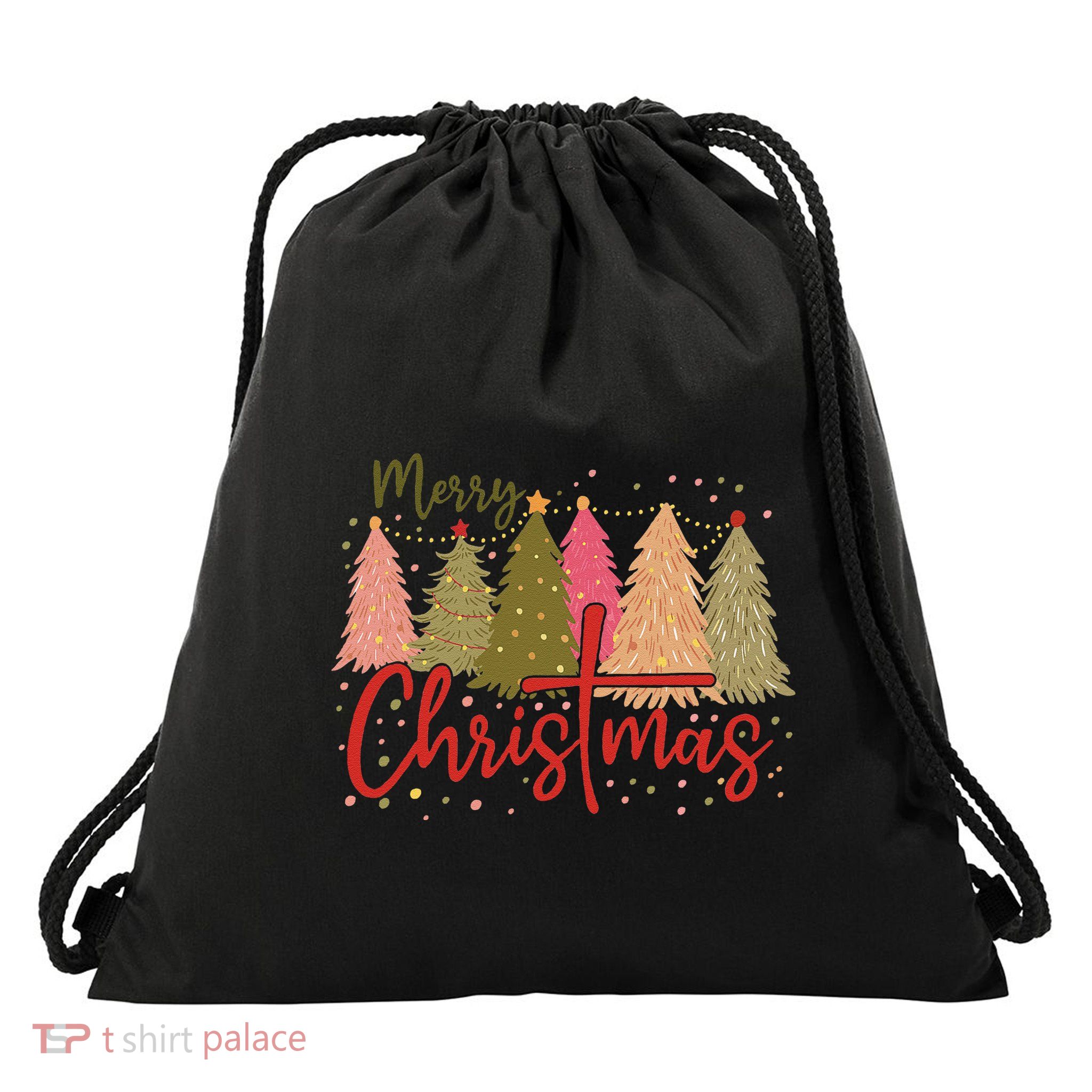Merry Christmas Cross Retro Xmas Jesus Christian Drawstring Bag