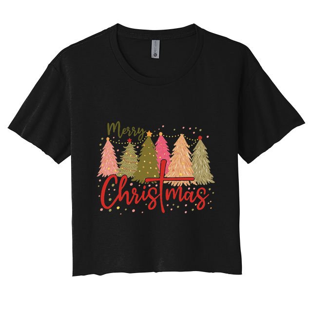 Merry Christmas Cross Retro Xmas Jesus Christian Crop Top