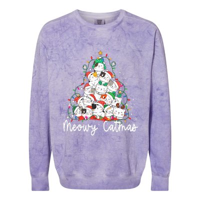 Meowy Catmas Cat Christmas Tree Xmas Funny Santa  Colorblast Crewneck Sweatshirt