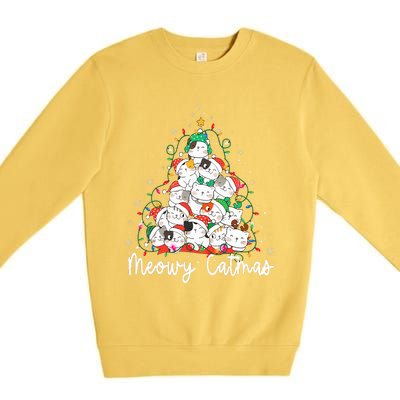 Meowy Catmas Cat Christmas Tree Xmas Funny Santa  Premium Crewneck Sweatshirt