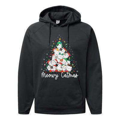 Meowy Catmas Cat Christmas Tree Xmas Funny Santa  Performance Fleece Hoodie