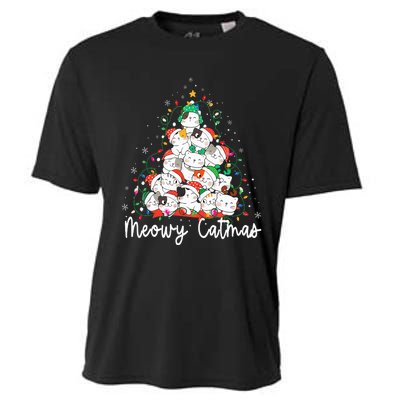 Meowy Catmas Cat Christmas Tree Xmas Funny Santa  Cooling Performance Crew T-Shirt