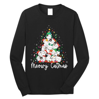 Meowy Catmas Cat Christmas Tree Xmas Funny Santa  Long Sleeve Shirt