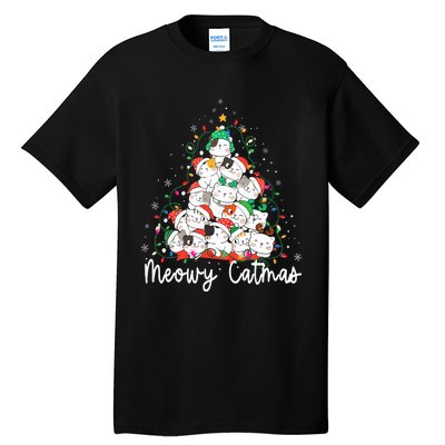 Meowy Catmas Cat Christmas Tree Xmas Funny Santa  Tall T-Shirt