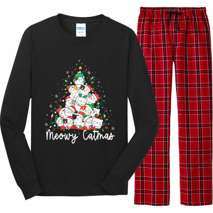 Meowy Catmas Cat Christmas Tree Xmas Funny Santa  Long Sleeve Pajama Set