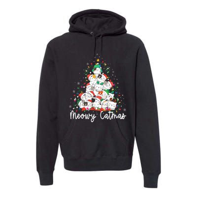 Meowy Catmas Cat Christmas Tree Xmas Funny Santa  Premium Hoodie