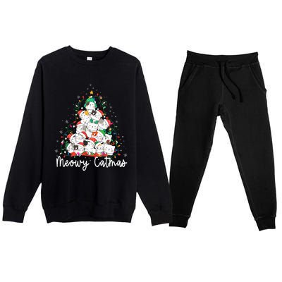 Meowy Catmas Cat Christmas Tree Xmas Funny Santa  Premium Crewneck Sweatsuit Set