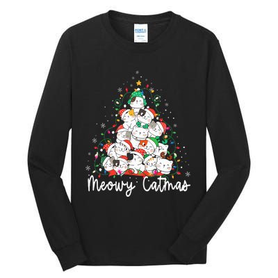 Meowy Catmas Cat Christmas Tree Xmas Funny Santa  Tall Long Sleeve T-Shirt