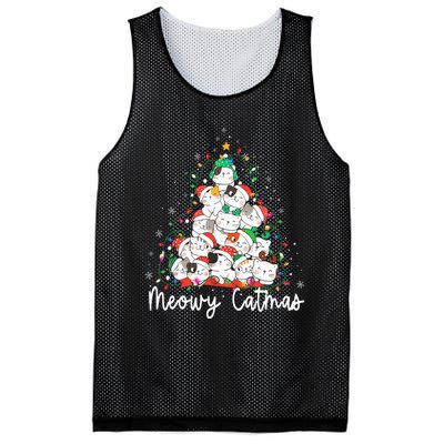 Meowy Catmas Cat Christmas Tree Xmas Funny Santa  Mesh Reversible Basketball Jersey Tank